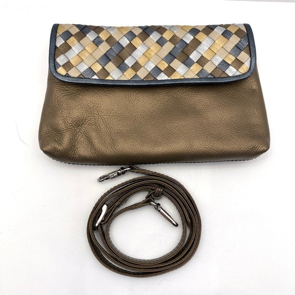 ILI New York Leather Crossbody Bag Purse Metallic‎ Woven Bronze Gold & Brown